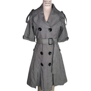 Striped black and white belted trench coat dress S